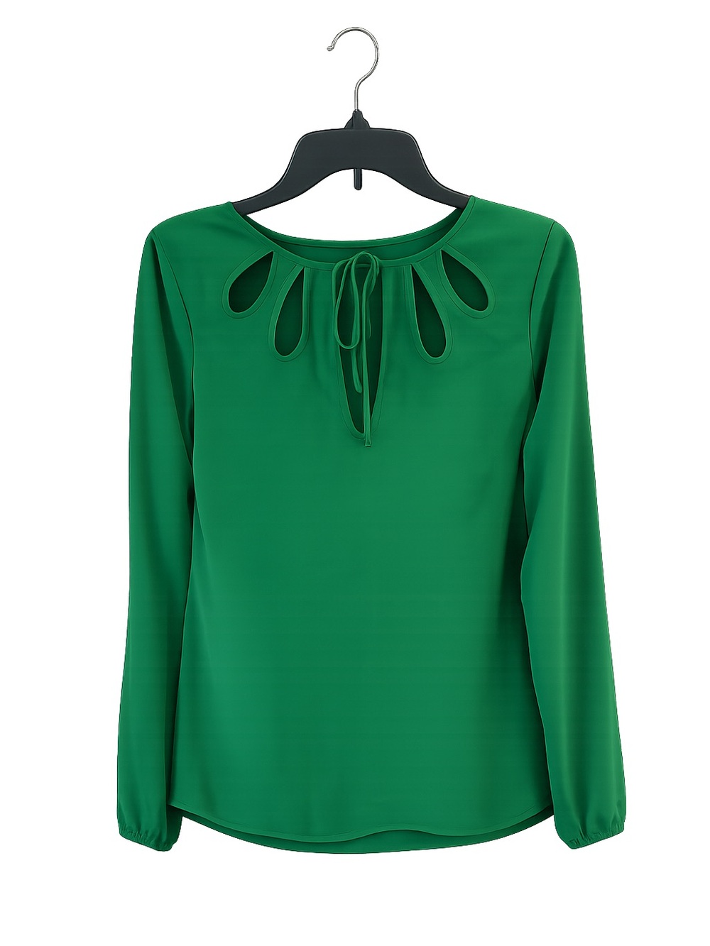 NEW Zara Emerald Green Tie Front Cutout Neck Blouse Small Long Sleeve Top